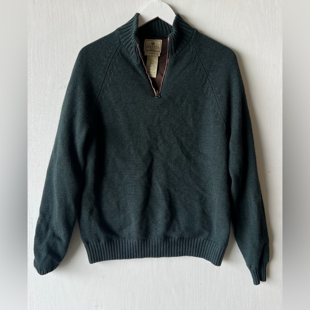 Beretta Sweater Mens Medium Green Pullover 1/4 Zip Shooting Hunting Wool